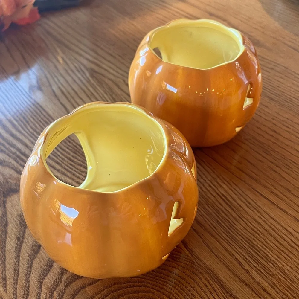 Williams Sonoma Jack O Lantern Candle Luminary Tealight Halloween 2 piece/pairy